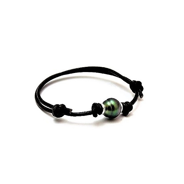 Leather bracelet and Tahitian pearl collection - Poemana