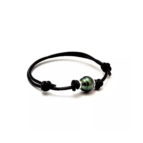 Leather bracelet and Tahitian pearl collection - Poemana