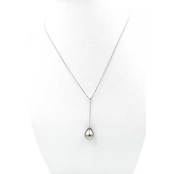 Collier Azur argent  perle de Tahiti poire