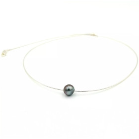 Collier cable en argent et perle de Tahiti ronde - Poemana bijoux