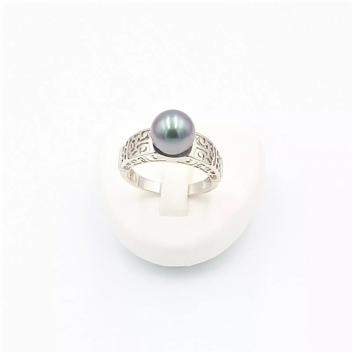 Anello Tehei in argento con perla di Tahiti