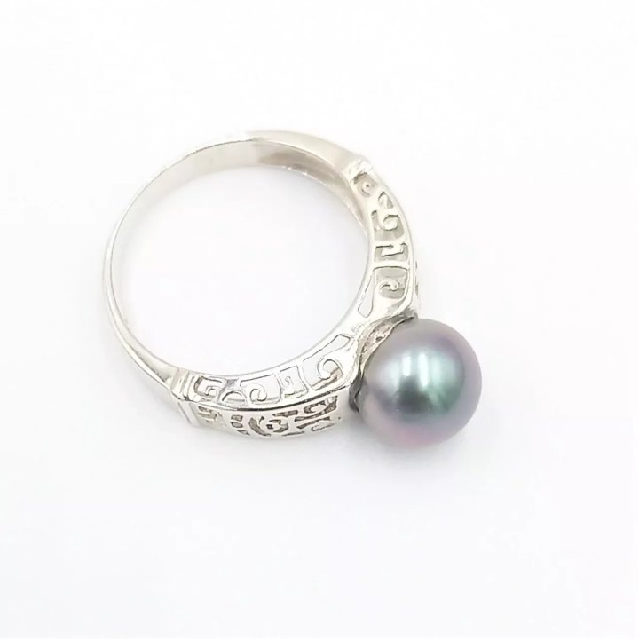 Anillo Tehei de plata con perla de Tahití