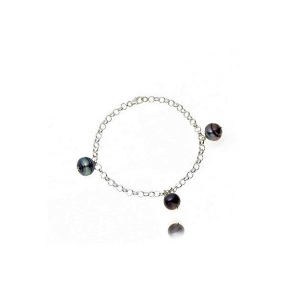 Sterling silver bracelet with Tahitian pearls in charms