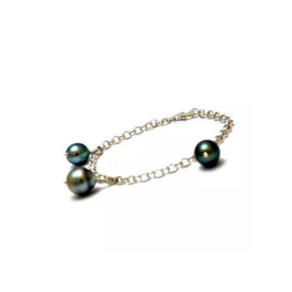 Sterling silver bracelet with Tahitian pearls in charms