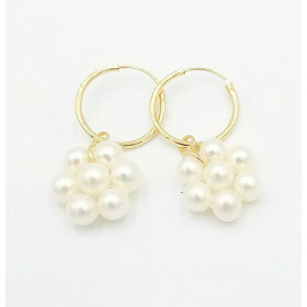 Boucles d'oreilles en or 18 carats et perles de culture d'eau douce Fleurs d'Or