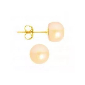 Clous d'oreilles or 18k et perles de culture roses bouton - Poemana