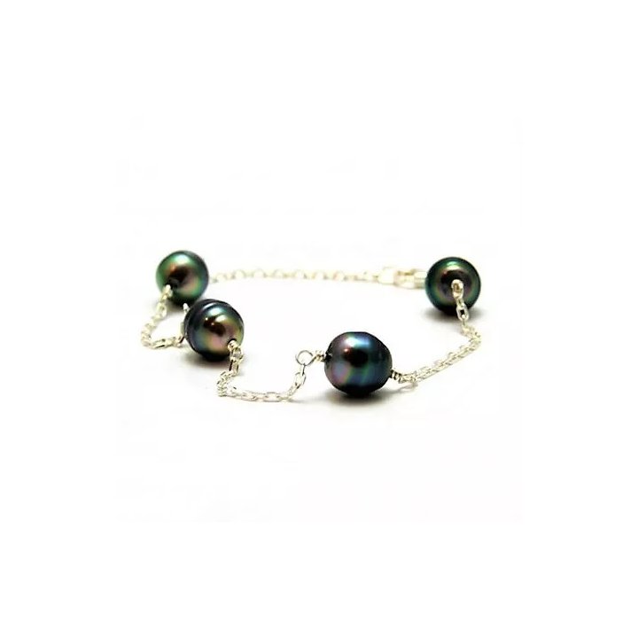 Bracciale Kaline in argento con perle di Tahiti cerchiate