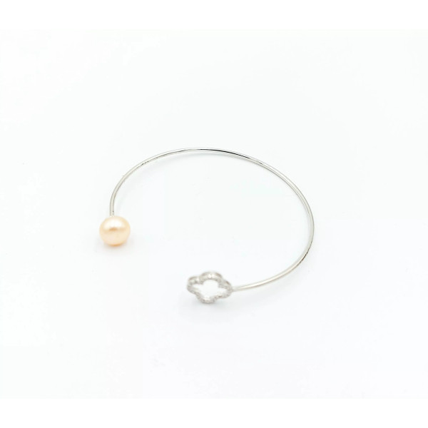 Romance cultured pearl sterling silver bangle