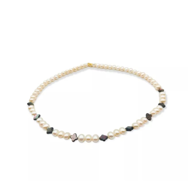 18K gold set of jewels with cultured freshwater pearls and mother-of-pearl