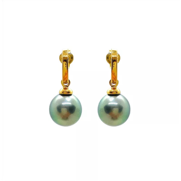 Dangling 18 k earrings with Tahitian pearls Elea