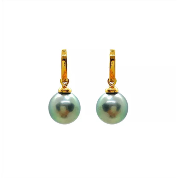 Dangling 18 k earrings with Tahitian pearls Elea