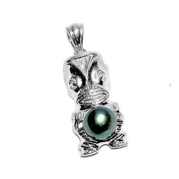 Sterling Silver Tiki pendant with a Tahitian pearl