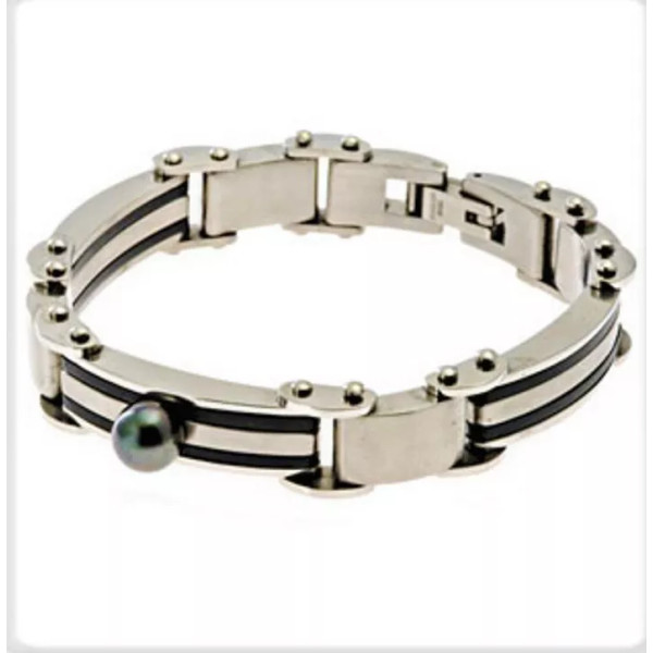 Bracelet homme acier perle de Tahiti Horo