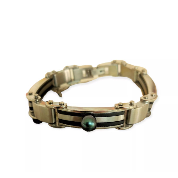 Bracelet homme acier perle de Tahiti Horo