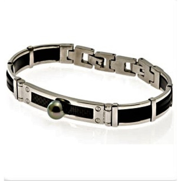 Stainless steel and Tahitian cultured pearl bracelet Moorea