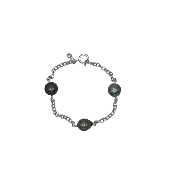 Bracelet argent et perles de Tahiti cerclées