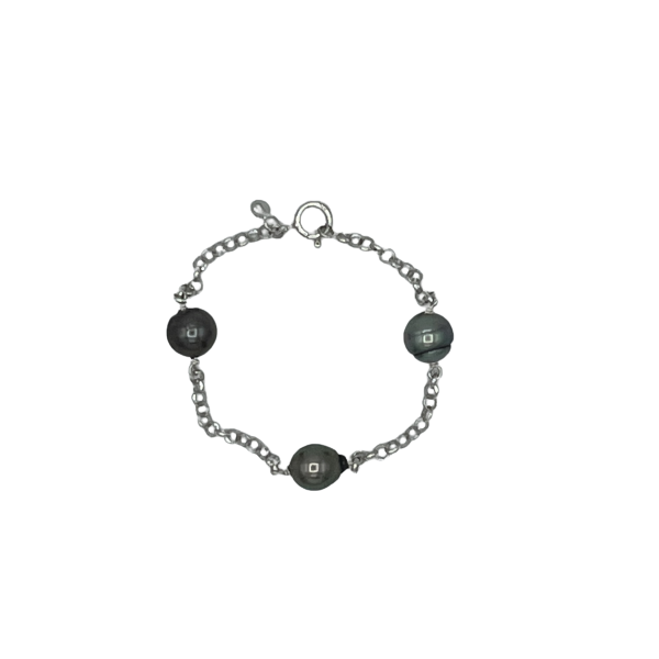 Emma silver bracelet with circled Tahitian pearls