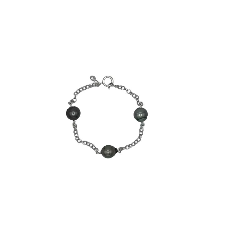 Pulsera Emma de plata con perlas de Tahití con anillos