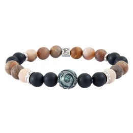Bracciale con perla di Tahiti incisa, legno fossile e agata nera effetto opaco