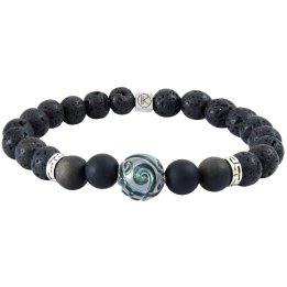 Bracciale con perla di Tahiti incisa, ossidiana dorata e pietra lavica