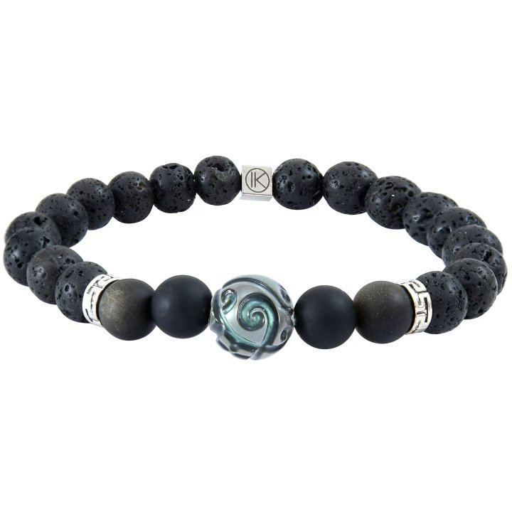 Armband mit gravierter Tahiti-Perle, Goldobsidian und Lavastein