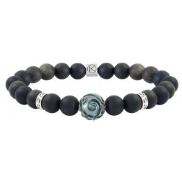 Pulsera con perla de Tahití grabada y obsidiana dorada