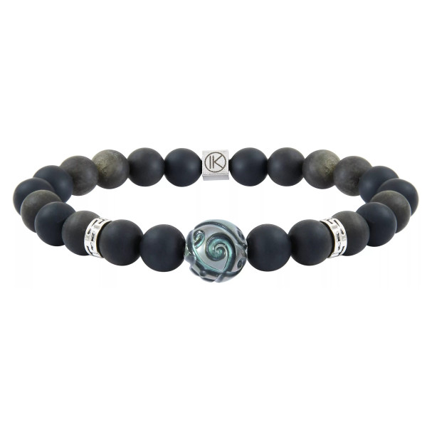 Engraved Tahitian pearl and golden obsidian bracelet