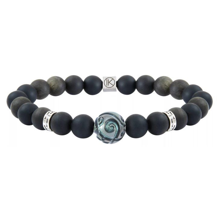 Pulsera con perla de Tahití grabada y obsidiana dorada