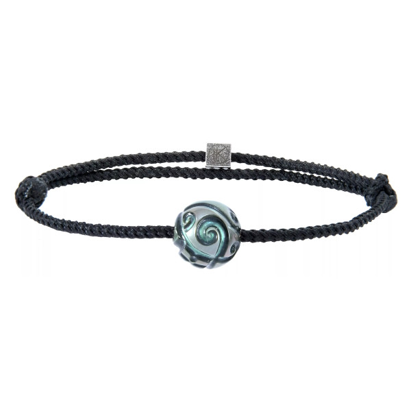 Synthetic cord bracelet, engraved Tahitian pearl