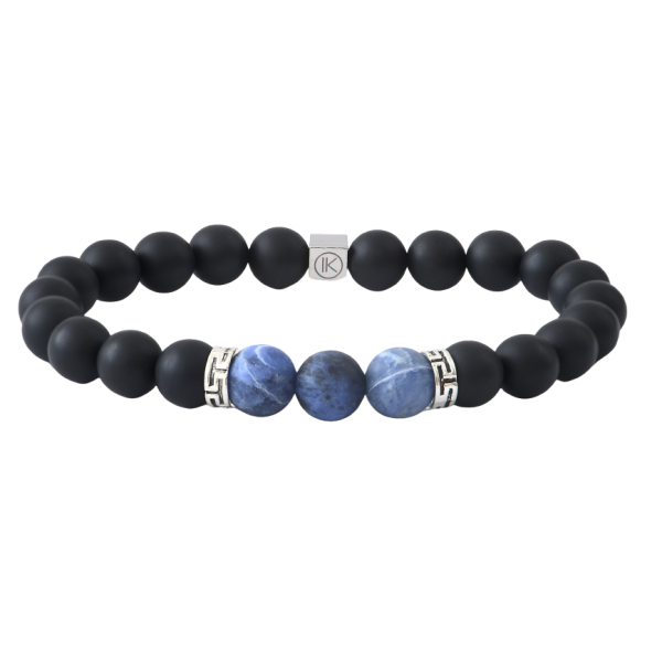 Black Agate and frosted Sodalite bracelet - 8mm