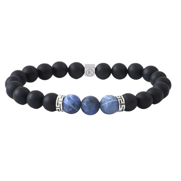 Bracelet Agate noire et Sodalite aspect dépoli - 8mm