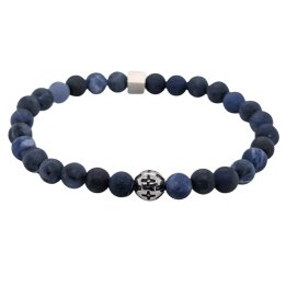 Armband aus mattem Sodalith mit gemusterter Stahlperle