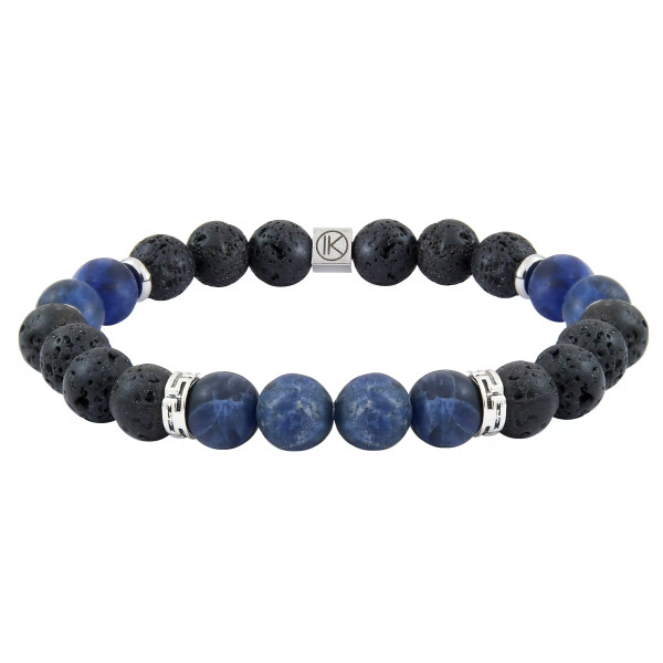 Bracelet Pierre de Lave et Sodalite aspect dépoli - 8mm