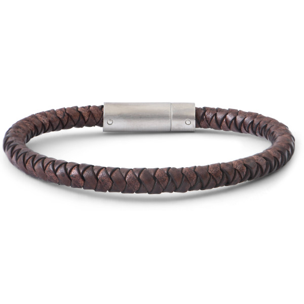 Round plaited leather strap, shiny clasp