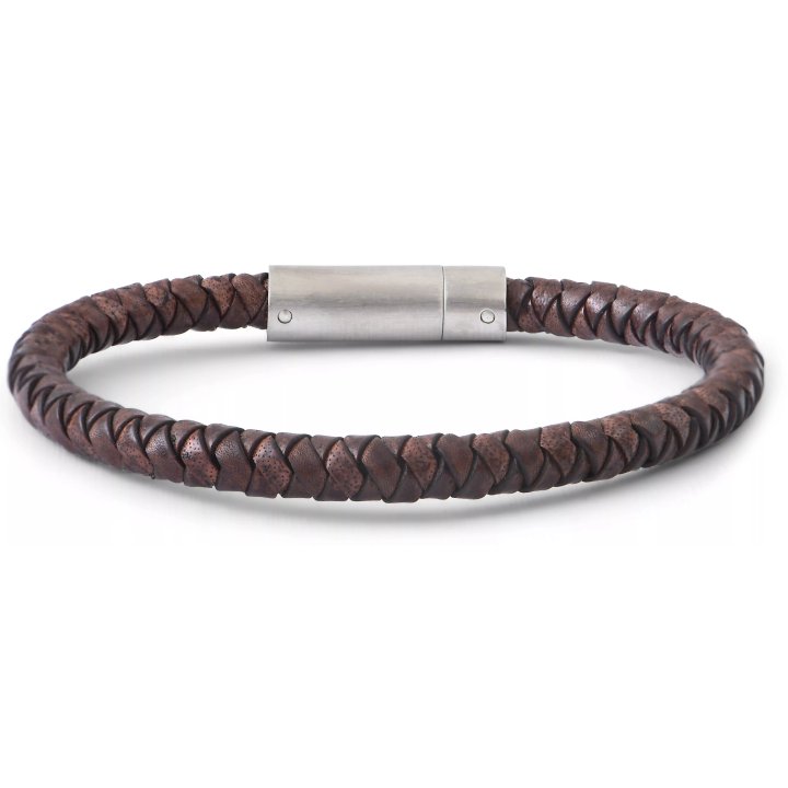 Pulsera de cuero trenzado redondo, cierre brillante