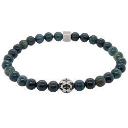 Bracelet Agate mousse et motif central acier - 6mm