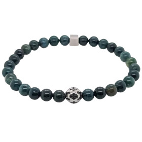 Bracelet Agate mousse et motif central acier - 6mm