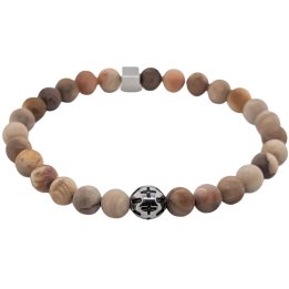 Pulsera de madera fosilizada y cuenta de acero con motivos