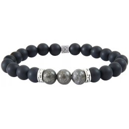 Bracciale in pirite lucidata e agata nera - 8mm