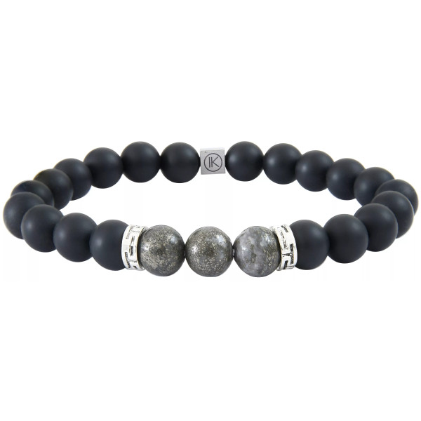 Polished Pyrite and Black Agate Bracelet - 8mm