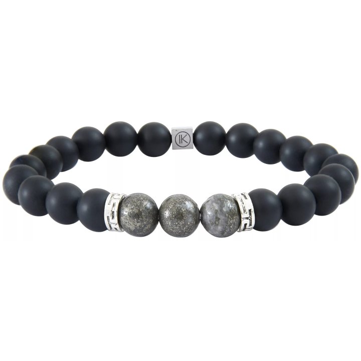 Armband aus poliertem Pyrit und schwarzem Achat - 8mm