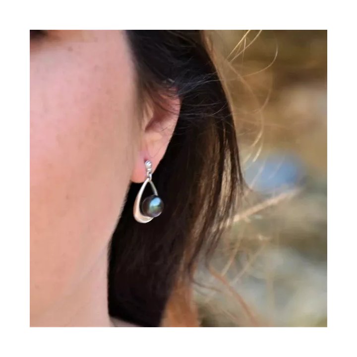 Orecchini di design Tahaa in argento 925 e perle di Tahiti tonde