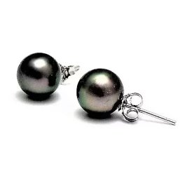 Clous d'oreilles  argent et perles de Tahiti rondes