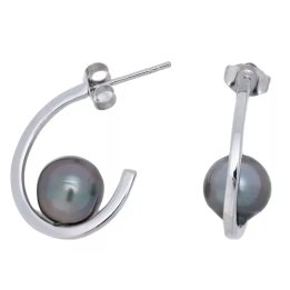 Orecchini a cerchio Oreva in argento con perle di Tahiti cerchiate