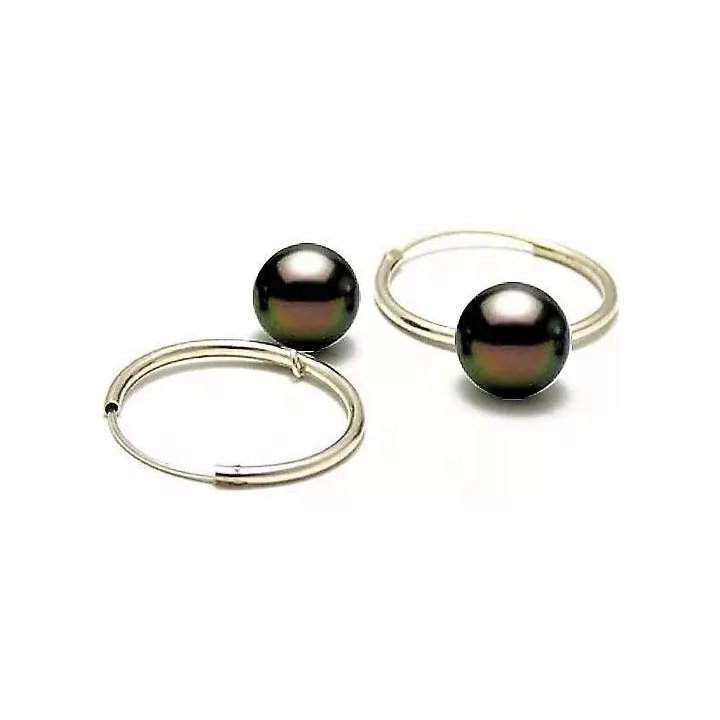 Orecchini a cerchio Lona in argento con perle di Tahiti
