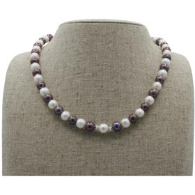 LILO - Collier de Perles Eau Douce Blanches et Violettes Élégant pour Femme Active