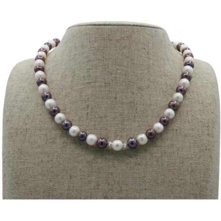 Collar de perlas de agua dulce bicolores y plata 925