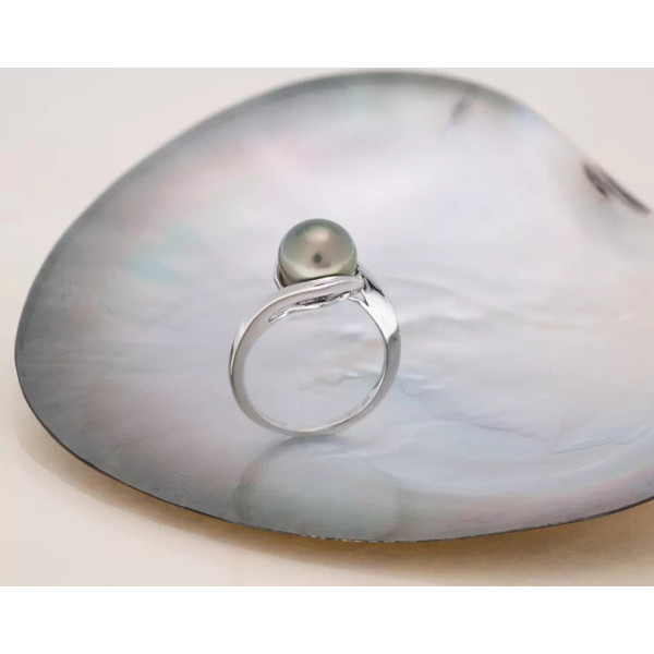 Bague Argent rhodiée et perle de tahiti ronde - Johana