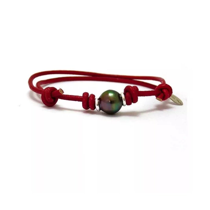 Pulsera de algodón con perla de Tahití con anillos