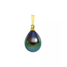 Pendentif perle noire de Tahiti forme goutte, monture or 18 k 0,32 g, diamant 0,01 ct.